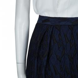 Prabal Gurung Navy Blue Textured Ruffle Bottom Asymmetric Skirt S