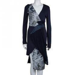 Prabal Gurung Navy Blue Brocade Detail Dress M