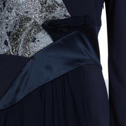 Prabal Gurung Navy Blue Brocade Detail Dress M
