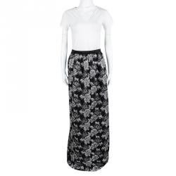 Prabal Gurung Black Metallic Floral Textured Maxi Skirt M