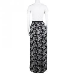 Prabal Gurung Black Metallic Floral Textured Maxi Skirt M