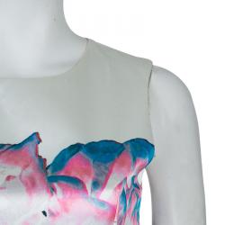 Prabal Gurung White Digital Floral Print Sleeveless Dress M