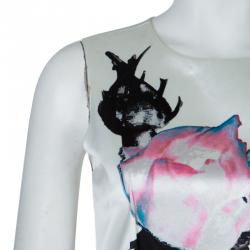 Prabal Gurung White Digital Floral Print Sleeveless Dress M