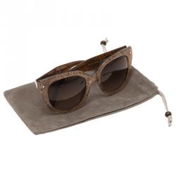 Pre Owned نظارة شمسية برادا SPR 17O بني مطبوعة مستديرة