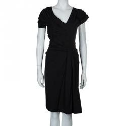 Pre Owned Prada Black Ruched Short Sleeve Dress M