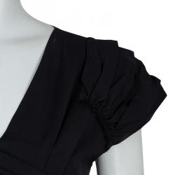 Pre Owned Prada Black Ruched Short Sleeve Dress M