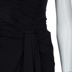 Pre Owned Prada Black Ruched Short Sleeve Dress M