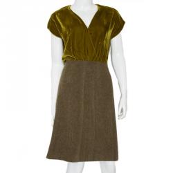 Pre Owned Prada Olive Green Velvet Wool Dress XS