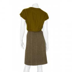 Pre Owned Prada Olive Green Velvet Wool Dress XS