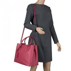 Pre Owned Prada Pink Saffiano Cuir Leather Double Handle Tote