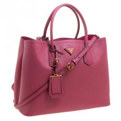 Pre Owned Prada Pink Saffiano Cuir Leather Double Handle Tote