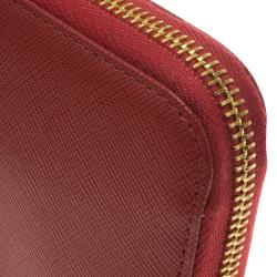 Pre Owned Prada Red Saffiano Zip Around Wallet