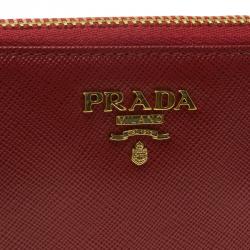Pre Owned Prada Red Saffiano Zip Around Wallet