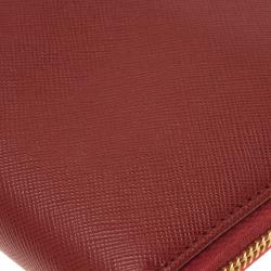 Pre Owned Prada Red Saffiano Zip Around Wallet