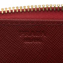 Pre Owned Prada Red Saffiano Zip Around Wallet