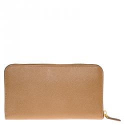 Pre Owned Prada Brown Saffiano Leather Zip Around Wallet