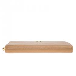 Pre Owned Prada Brown Saffiano Leather Zip Around Wallet