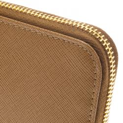 Pre Owned Prada Brown Saffiano Leather Zip Around Wallet