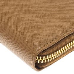 Pre Owned Prada Brown Saffiano Leather Zip Around Wallet