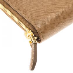 Pre Owned Prada Brown Saffiano Leather Zip Around Wallet