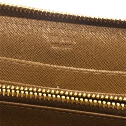 Pre Owned Prada Brown Saffiano Leather Zip Around Wallet