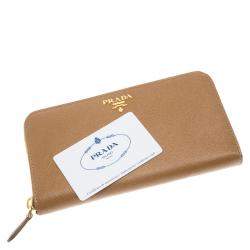 Pre Owned Prada Brown Saffiano Leather Zip Around Wallet