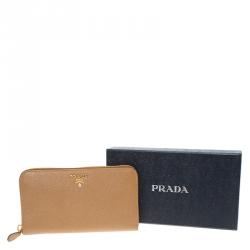 Pre Owned Prada Brown Saffiano Leather Zip Around Wallet