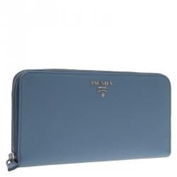Pre Owned Prada Powder Blue Saffiano Leather Zip Around Wallet