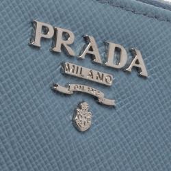 Pre Owned Prada Powder Blue Saffiano Leather Zip Around Wallet