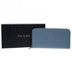 Pre Owned Prada Powder Blue Saffiano Leather Zip Around Wallet