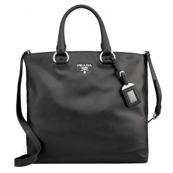 Pre Owned Prada Black Soft Calf Leather Large Shopping Tote