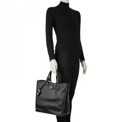 Pre Owned Prada Black Soft Calf Leather Large Shopping Tote