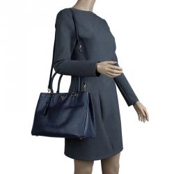 Pre Owned Prada Dark Blue Saffiano Lux Leather Small Tote