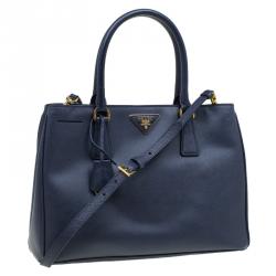 Pre Owned Prada Dark Blue Saffiano Lux Leather Small Tote