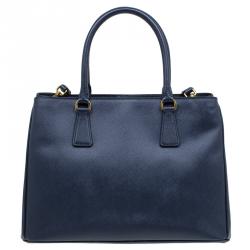 Pre Owned Prada Dark Blue Saffiano Lux Leather Small Tote