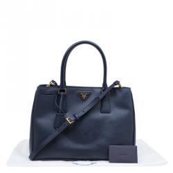 Pre Owned Prada Dark Blue Saffiano Lux Leather Small Tote