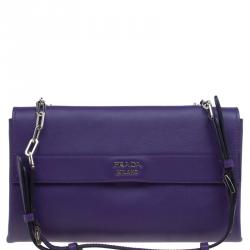 Pre Owned Prada Purple Lux Calf Leather Double Shoulder Bag