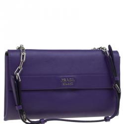 Pre Owned Prada Purple Lux Calf Leather Double Shoulder Bag