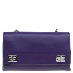 Pre Owned Prada Purple Lux Calf Leather Double Shoulder Bag