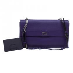 Pre Owned Prada Purple Lux Calf Leather Double Shoulder Bag