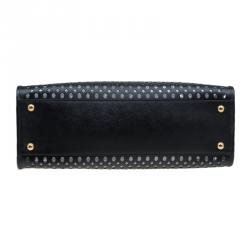 Pre Owned Prada Black Perforated Saffiano Fori Leather Satchel