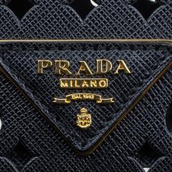 Pre Owned Prada Black Perforated Saffiano Fori Leather Satchel