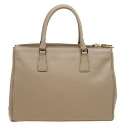 Pre Owned Prada Beige Saffiano Lux Leather Double Zip Tote