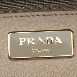 Pre Owned Prada Beige Saffiano Lux Leather Double Zip Tote