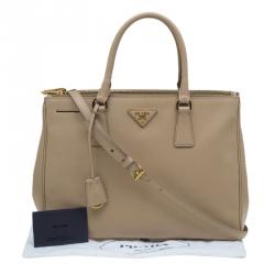 Pre Owned Prada Beige Saffiano Lux Leather Double Zip Tote