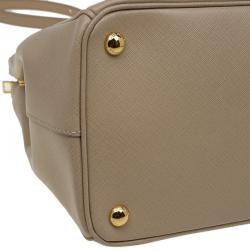 Pre Owned Prada Beige Saffiano Lux Leather Double Zip Tote