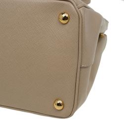 Pre Owned Prada Beige Saffiano Lux Leather Double Zip Tote
