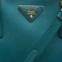 Pre Owned Prada Teal Green Saffiano Lux Leather Medium Double Zip Tote