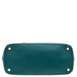 Pre Owned Prada Teal Green Saffiano Lux Leather Medium Double Zip Tote