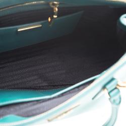 Pre Owned Prada Teal Green Saffiano Lux Leather Medium Double Zip Tote